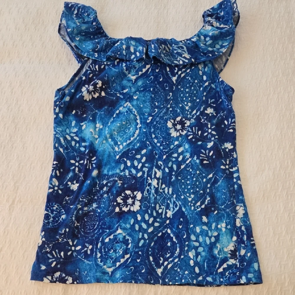 Ralph Lauren Blue Paisley Ruffle Blouse